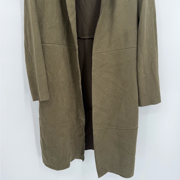 Zara Women's Green Faux Suede Open Front Long Coat Jacket Pockets Size Medium - Picture 4 of 10